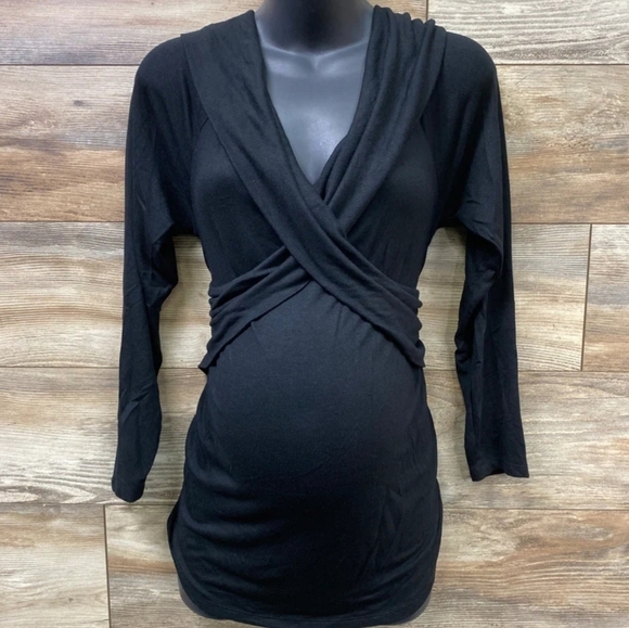 Long Sleeve Over Shoulder Cross Front Maternity Top Isabel Maternity MED - Picture 2 of 11